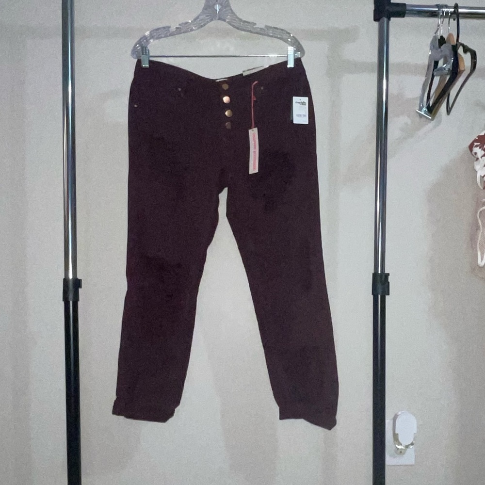 Burgundy Cuff Leg Boyfriend Jeans
